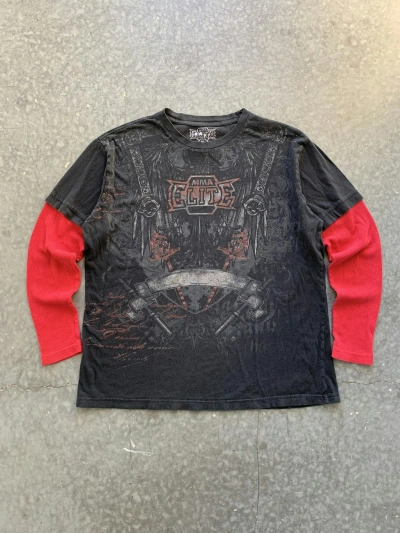 Pre-owned Affliction X Tapout Crazy Cyber Y2k Mma Elite Thermal Long Sleeve Opium Skater In Black