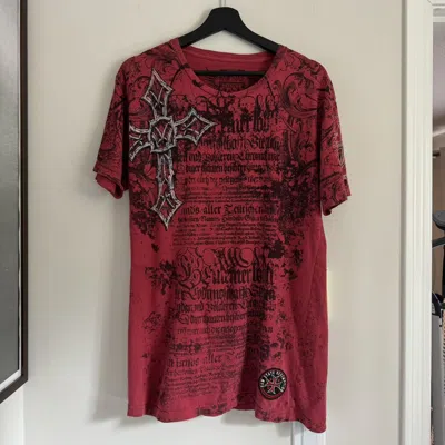 Pre-owned Affliction X Tapout Crazy Vintage Y2k Affliction Style Goth Cross Punk T Shirt In Red