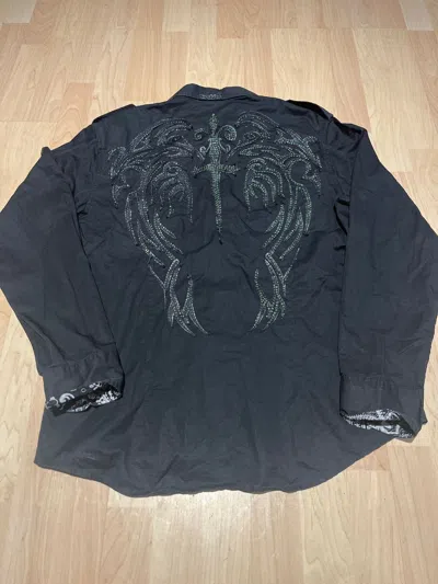 Pre-owned Affliction X Tapout Y2k Affliction Style Rhinestone Tapout Edhardy Aop Tribal Te In Black