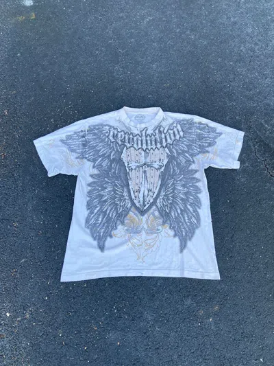 Pre-owned Affliction X Vintage Crazy Vintage Affliction Style Big Print Grunge Tapout Tee In White