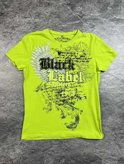 Pre-owned Affliction X Vintage Y2k Affliction Tribal Wings Japan Style Overprint Tee Shirt In Acid Green