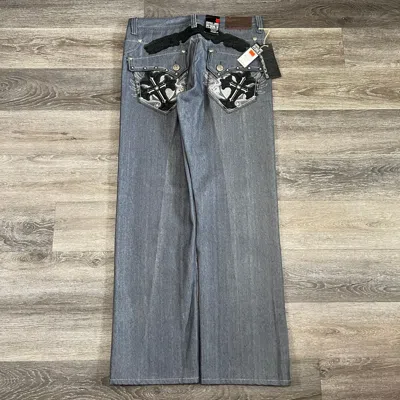Pre-owned Affliction X Vintage Y2k Imperious Chrome Hearts Style Baggy Cross Jeans In Grey