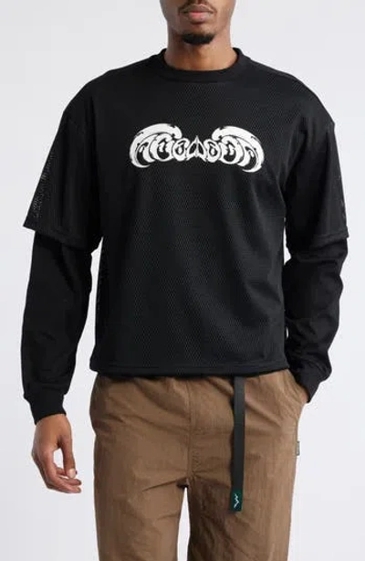 Afield Out Mesh Jersey Top In Black