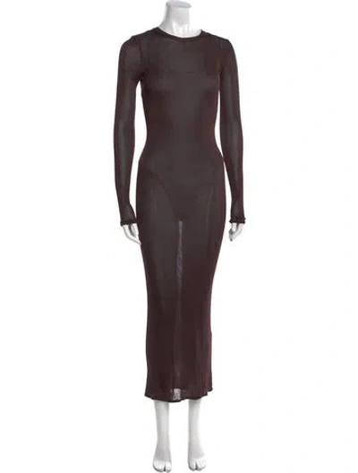 Pre-owned Aflalo Crew Neck Midi Length Dress In Brown