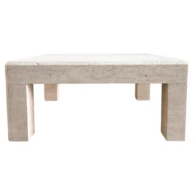 Pre-owned Afra & Tobia Scarpa 1980s Italian Postmodern Square Travertine Stone Parsons Coffee Table In Sand