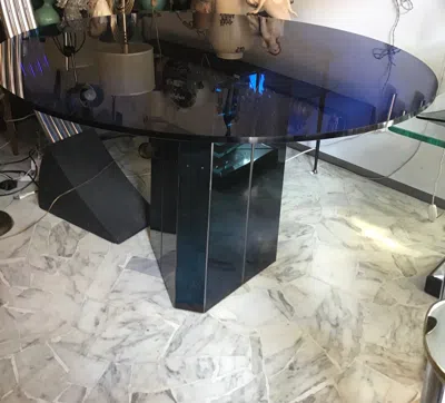 Pre-owned Afra & Tobia Scarpa Afra E Tobia Scarpa “polygono” Table Metal Glass By Beb, 1980, Italy In Purple