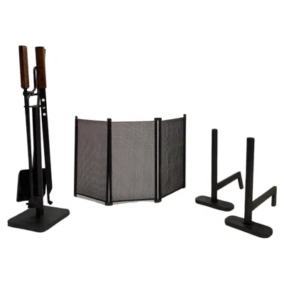 Pre-owned Afra & Tobia Scarpa Andirons And Complete Fireplace Set By , Italy, 1970s In Brown