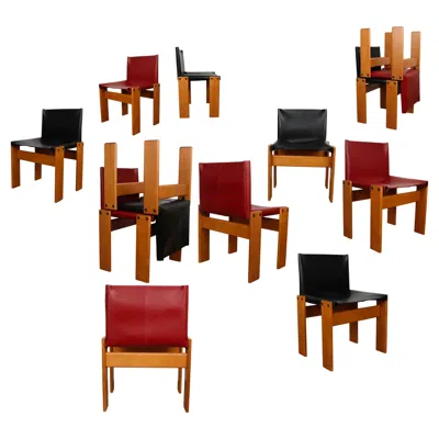 Pre-owned Afra & Tobia Scarpa Black & Red Leather Monk Dining Chair For Molteni, Set Of 12