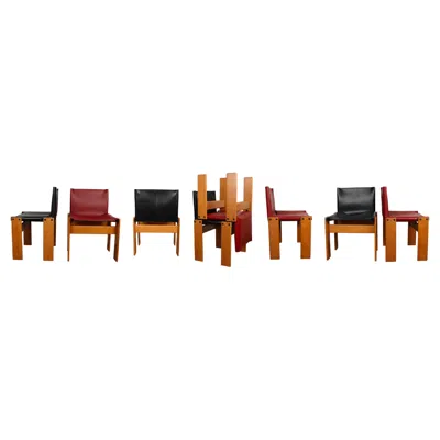Pre-owned Afra & Tobia Scarpa Black & Red Leather Monk Dining Chair For Molteni, Set Of 8
