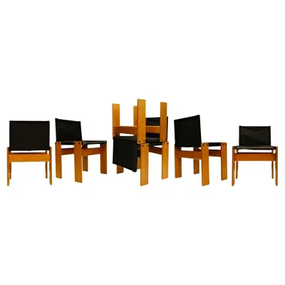 Pre-owned Afra & Tobia Scarpa Afra And Tobia Scarpa Black Canvas Monk Dining Chair For Molteni, Set Of 6