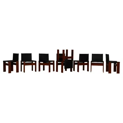 Pre-owned Afra & Tobia Scarpa Black Leather And Mahogany Monk Chair For Molteni, Set Of 8