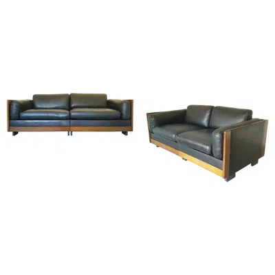 Pre-owned Afra & Tobia Scarpa Black Leather & Walnut Modular Sofas Mod. 920 By  For Cassina