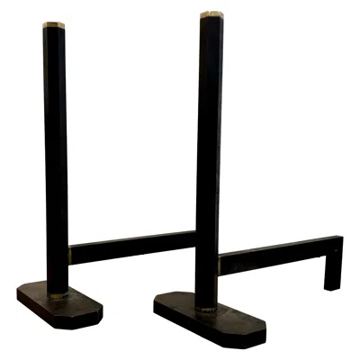 Pre-owned Afra & Tobia Scarpa Brass And Steel Andirons, Dimensione Fuoco, Italy, 1983 In Black