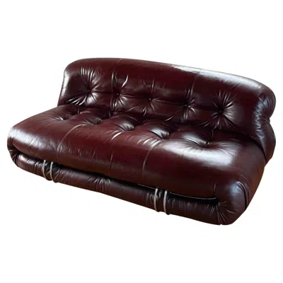 Pre-owned Afra & Tobia Scarpa Afra And Tobia Scarpa Brown Leather Two-seater Soriana Sofa For Cassina, 1969