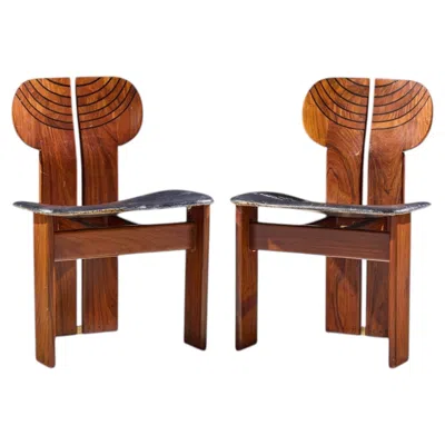 Pre-owned Afra & Tobia Scarpa For Maxalto Africa Mid Century Chairs - Pair In Brown