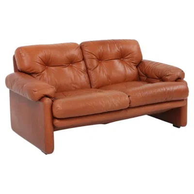 Pre-owned Afra & Tobia Scarpa Leather 2-seater Sofa Coronado By Tobia Scarpa For B&b Italia, Italy Ca. 1960 In Brown