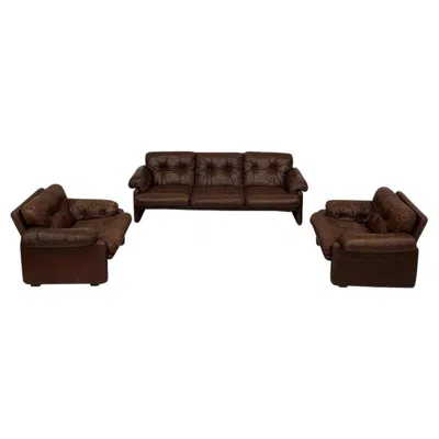 Pre-owned Afra & Tobia Scarpa Afra And Tobia Scarpa Leather Coronado Living Room Set For C&b Italia, 1969 In Black