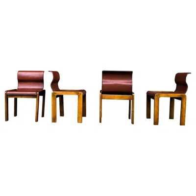 Pre-owned Afra & Tobia Scarpa Midcentury Leather And Plywood Dining Chair, 1966, Set Of 4 In Brown