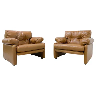 Pre-owned Afra & Tobia Scarpa Mid-century Modern Pair Of 'coronado' Armchairs By  For B&b In Brown
