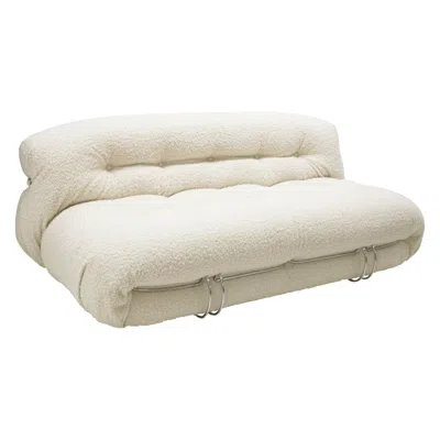 Pre-owned Afra & Tobia Scarpa Mid-century Modern Tobia Scarpa White Bouclé Wool Soriana Italian Sofa, 1960s