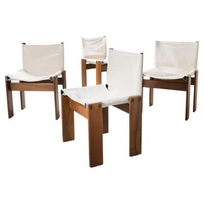 Pre-owned Afra & Tobia Scarpa Molteni Monk Afra And Tobia Scarpa Canvas Chairs, 1973, Set Of 4 In Brown