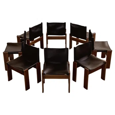Pre-owned Afra & Tobia Scarpa "monk" Chairs For Molteni, Black Leather, 1974, Set Of 8