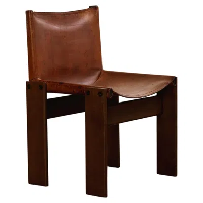 Pre-owned Afra & Tobia Scarpa "monk" Dining Chair For Molteni, Cognac Leather, 1974 In Brown