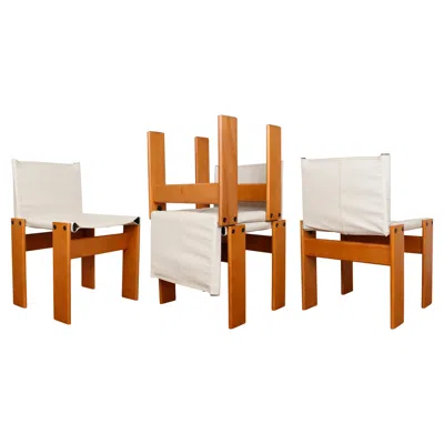 Pre-owned Afra & Tobia Scarpa Off White Canvas Monk Dining Chair For Molteni, Set Of 4
