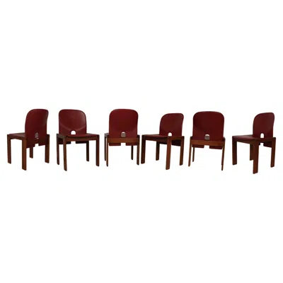 Pre-owned Afra & Tobia Scarpa Red Leather 121 Dining Chair For Cassina, 1967, Set Of 6