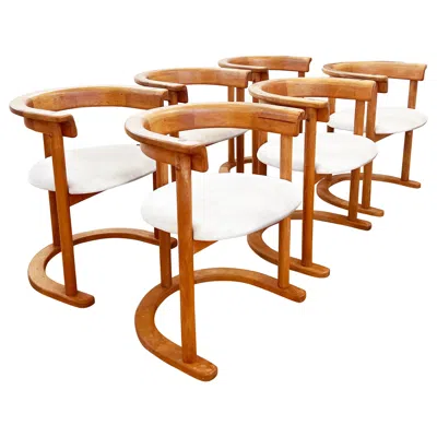 Pre-owned Afra & Tobia Scarpa Round Post Modern 1980s Brutalist Mcm Beech Dining Chairs, Set Of 6 In Brown
