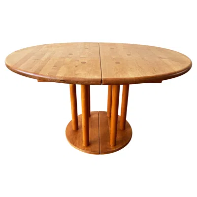 Pre-owned Afra & Tobia Scarpa Round Post Modern Brutalist Mcm Beech Extendable Dining Table + Leaf In Brown