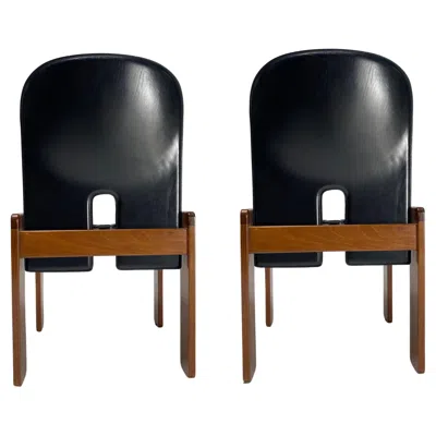 Pre-owned Afra & Tobia Scarpa Set Of 2 Black Leather "121" Chairs By Tobia Scarpa For Cassina, Italy, 1967
