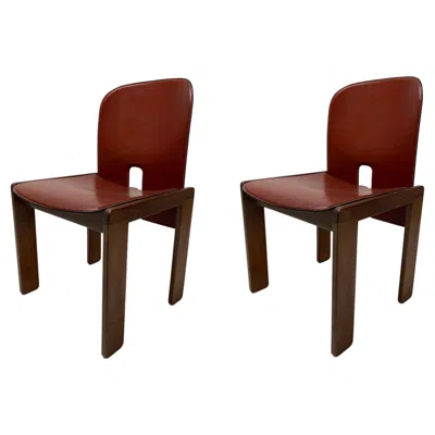 Pre-owned Afra & Tobia Scarpa Set Of 2 Lether 121 Chairs, , Cassina, Italy, 1967 In Brown