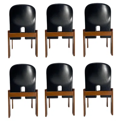 Pre-owned Afra & Tobia Scarpa Set Of 6 Black Leather "121" Chairs By Tobia Scarpa For Cassina, Italy, 1967