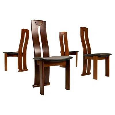 Pre-owned Afra & Tobia Scarpa Set Of Four Dining Chairs In Walnut In The Style Of Scarpa, Italy 1970s In Brown