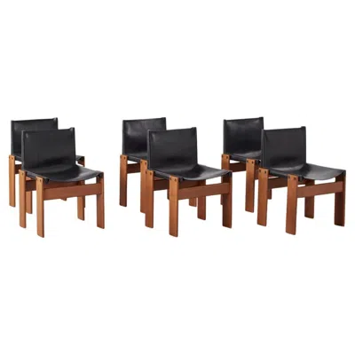 Pre-owned Afra & Tobia Scarpa Set Of Six  Monk Black Chairs For Molteni, Italy 1974