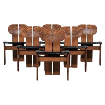 Pre-owned Afra & Tobia Scarpa Set Of Six 'africa' Mid-century Italian Dining Chairs By Scarpa In Brown