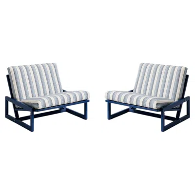 Pre-owned Afra & Tobia Scarpa Set Of Two  ‘carlotta' Outdoor Blue Armchairs For Cassina