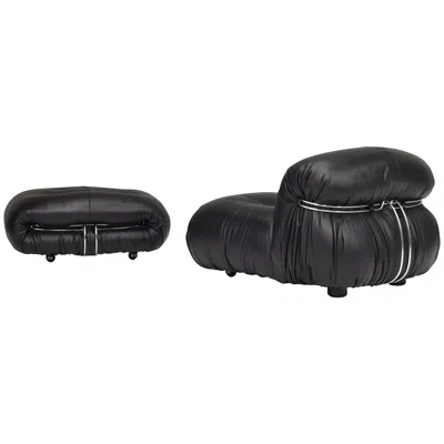 Pre-owned Afra & Tobia Scarpa Soriana Chair And Ottoman By Tobia Scarpa For Cassina Black Leather, Italy, 1969