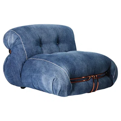 Pre-owned Afra & Tobia Scarpa Afra And Tobia Scarpa Soriana Denim Crafted Armchair For Cassina In Brown