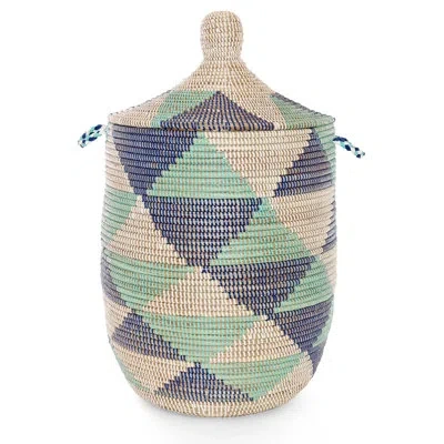 African Modern Blue And White Lidded Hamper Basket