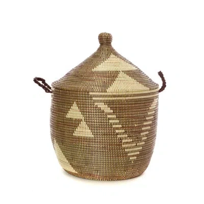 African Modern Brown And Cream Tribal Design Basket