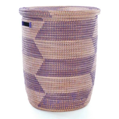 African Modern Herringbone Flat Lid Hamper Basket In Multi