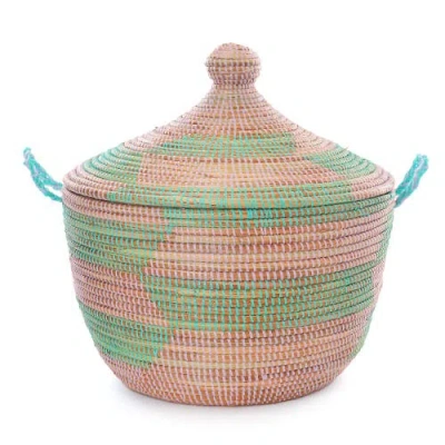 African Modern Herringbone Storage Basket In Pink