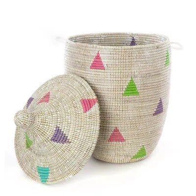 African Modern Large White Teranga Triangles Hamper Basket From Senegal