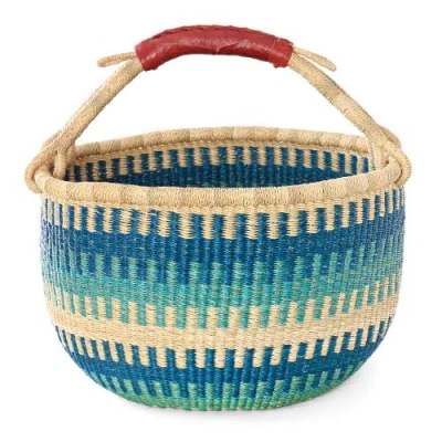 African Modern Patterned Bolga Basket In Blue