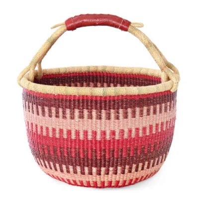 African Modern Patterned Bolga Basket In Yellow