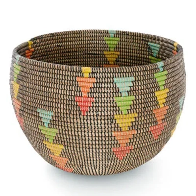 African Modern Prism Triangles Deep Storage Bowl Basket In Multi