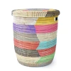 African Modern Rainbow Herringbone Lidded Storage Basket In Multi