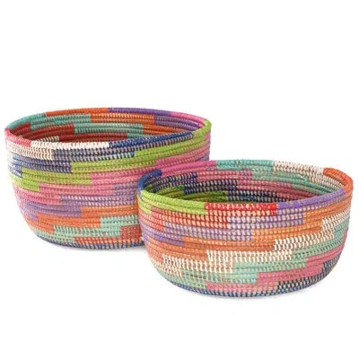 African Modern Set Of Two Nesting Baskets In Red